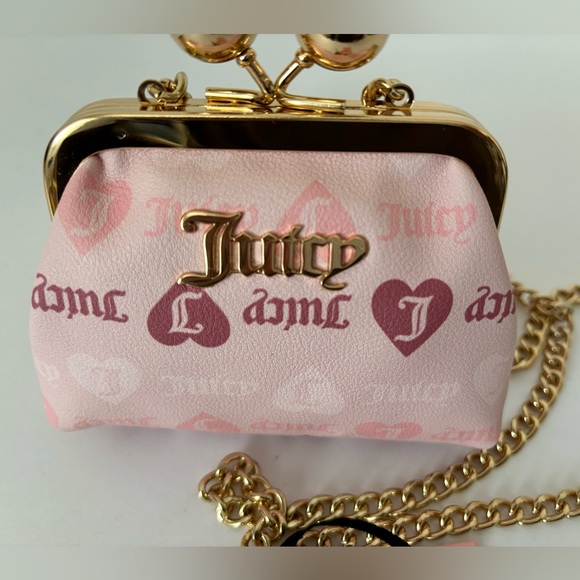 JUICY COUTURE Coin Purse w Chain, Girls Just Wanna Have Fun - Pink Powder Blush - Picture 2 of 6